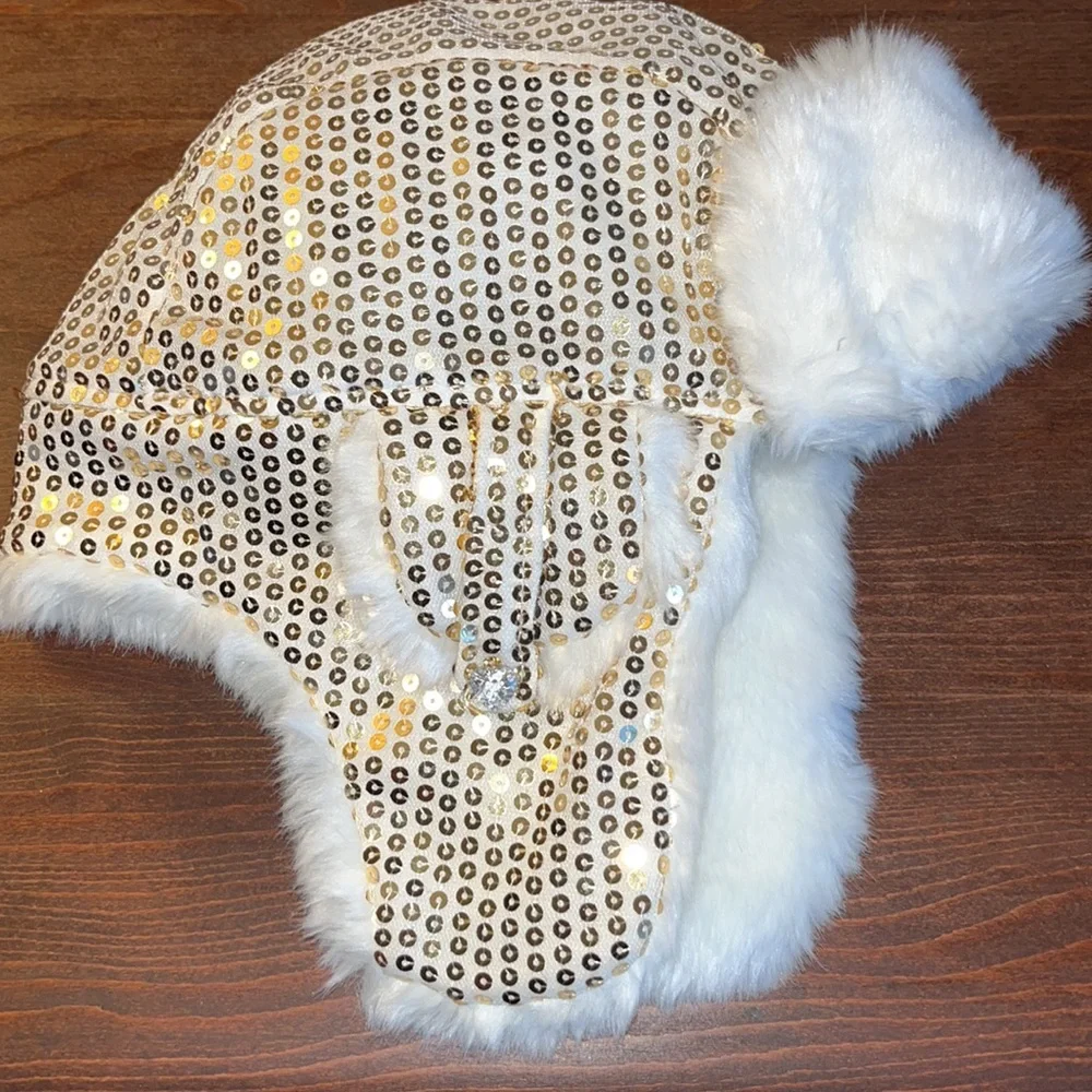 Warm Sequin & Faux Fur Hat NWOT